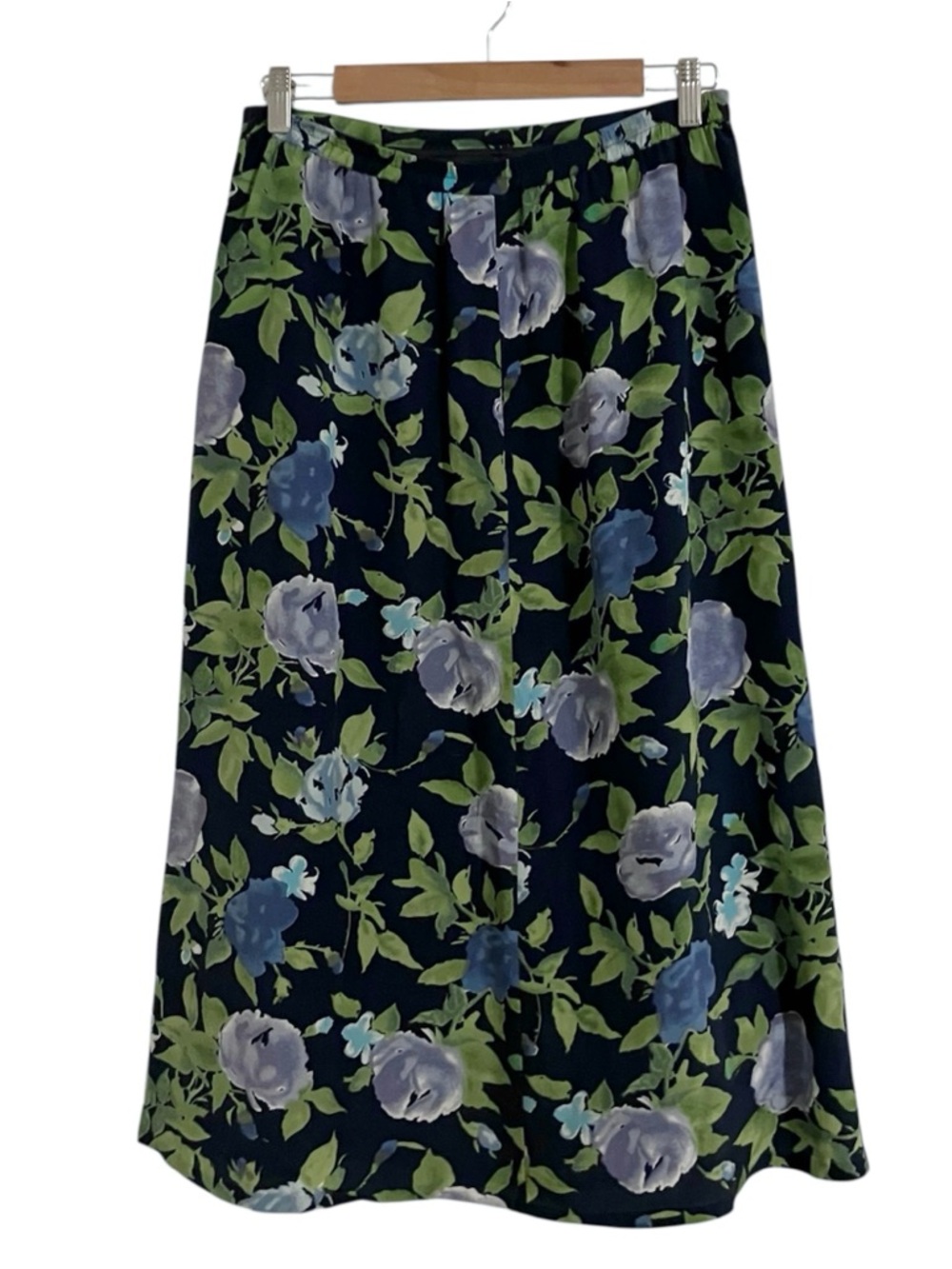 100% Silk Vintage Jones Studio Navy Floral A-Line Skirt